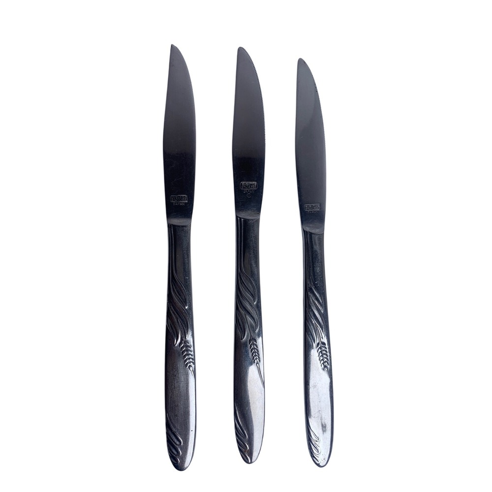 Eventide Japan Stainless Steel Steak Knives Set of 3 Wheat Pattern Serrated Edge